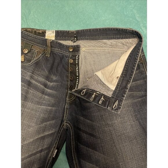 PARISH JEANS‎ health wealth wisdom & men Sz 40 Blue With Black Trim, Wide leg - Picture 2 of 16